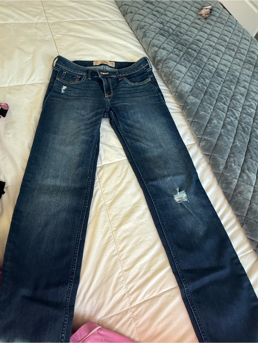 Hollister Dark Blue Flare Jeans with Distressed Knees
